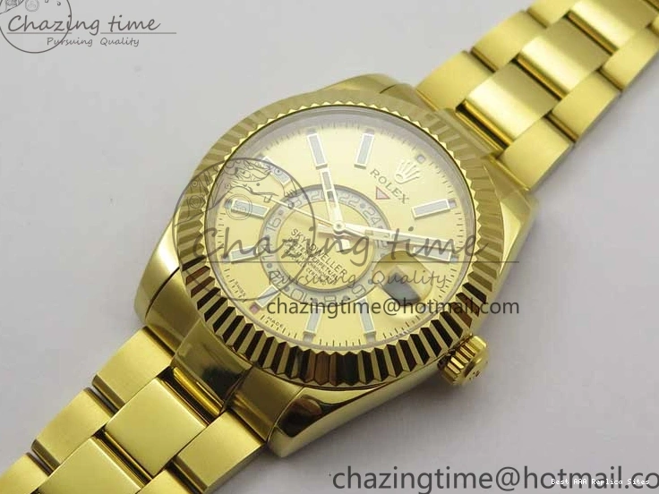 Best AAA Replica Sites YG 326934 Sky-Dweller YG on TravelReady Bracelet 2785 Dial A23J Gold AIF to 1217